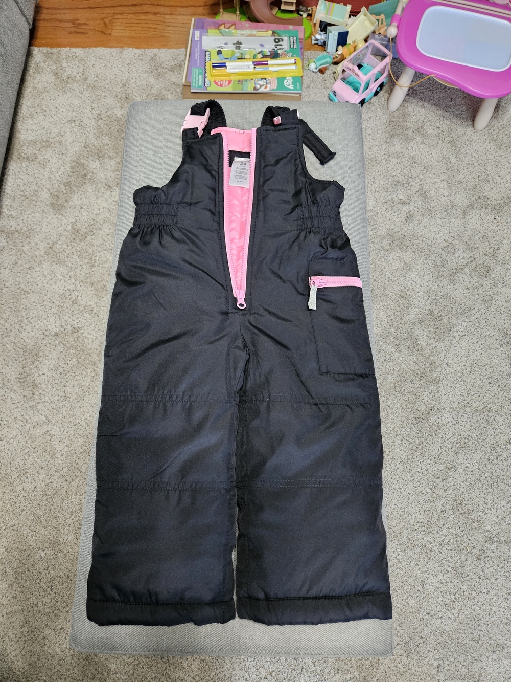 Carter's Black Kids Puffer Snow Overalls with Pink Trim
